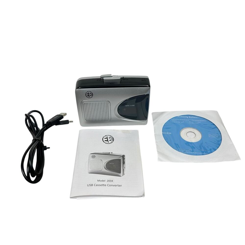 Cassette to USB Converter Electro Brand Model 2034 w/ Driver Disc Manual Cable